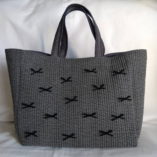 ☆ピクニックトート☆ オフホワイト ベルベットリボン ヌビバッグ