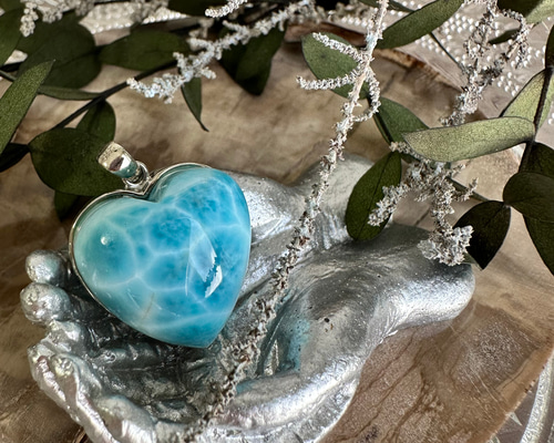 プレミアム】ラリマーハートペンダントトップ(Silver925）65