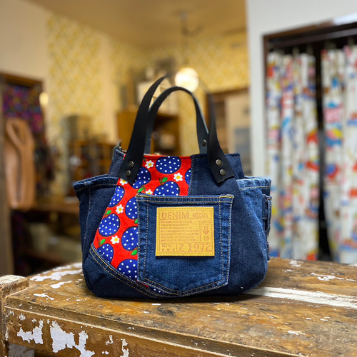 デニムリメイク フラップ付きトートバッグ 【Mサイズ】ミディアム