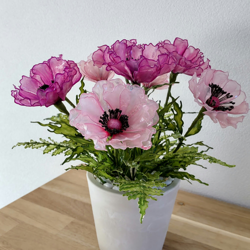 アネモネ♡紫♡ピンク♡アレンジ♡アメリカンフラワー♡ディップアート