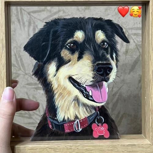オーダーメイド】ペット似顔絵のアクリル絵 フレーム付き うちの子 名