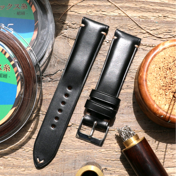 ホーウィン クロムエクセルレザー ブラック｜ダブルステッチ 時計