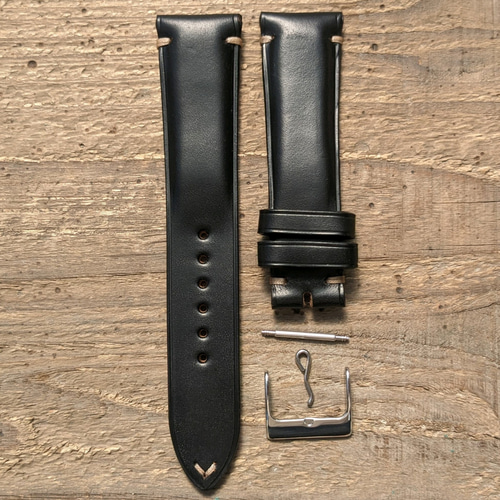 ホーウィン クロムエクセルレザー ブラック｜ダブルステッチ 時計