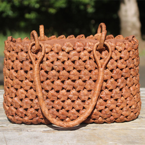 99014六角花結び編み 山葡萄 かごバッグ やまぶどう 山ぶどう カゴ