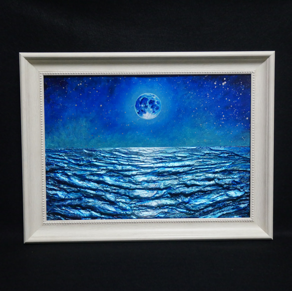 油絵 油彩 油彩画 絵 絵画 【青い満月と輝く海】 絵画 HR 通販