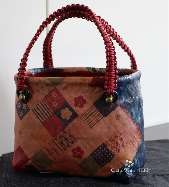 ⭐️期間限定セール⭐️一閑張り⭐️和の文様【赤梅】 かごバッグ 工芸