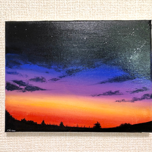 アクリル原画-夕暮れの空 星空/夜/キャンバス/プレゼント/インテリア
