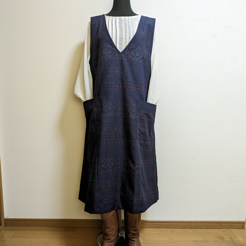 SOLD お値下げ中 着物リメイク Aラインジャンパースカート紬 M〜L