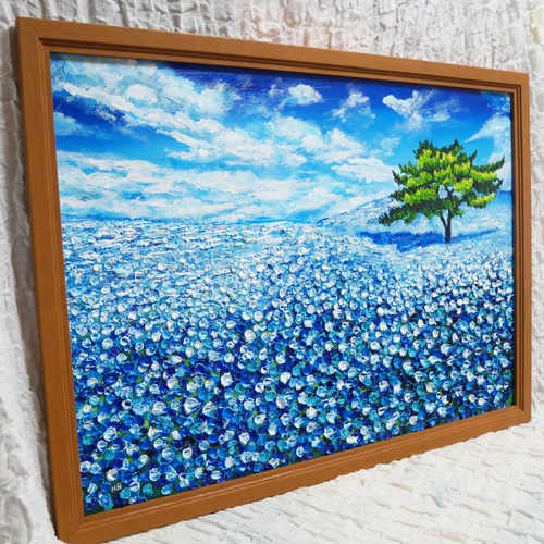 油絵 絵画 ネモフィラの丘【A2 】 絵画 HR 通販 16580340｜Creema