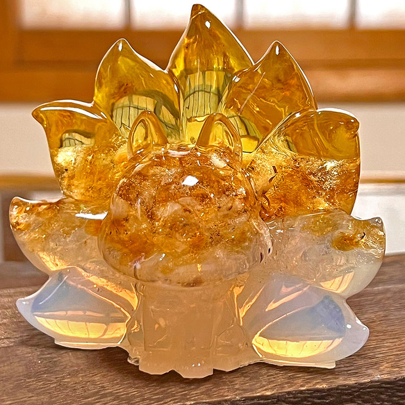 1点もの】九尾の狐オルゴナイト シトリン その他置物 毘殊 天然石雑貨
