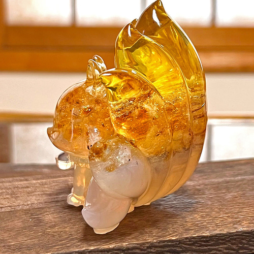 1点もの】九尾の狐オルゴナイト シトリン その他置物 毘殊 天然石雑貨