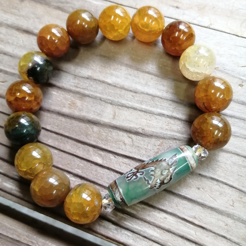 ◇緑瑪瑙龍神天珠＆ドラゴンアゲート（龍紋瑪瑙）のブレスレット⁡ 9000