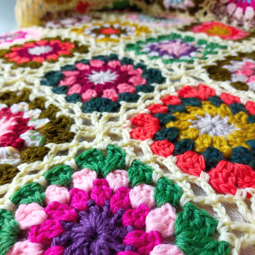 送料無料】ブランケット 黄色① マルチカバー グラニースクエア かぎ