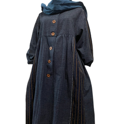 送料無料 着物 リメイク 古布 久留米絣 書生絣 切替 コート ワンピース