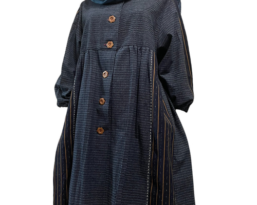送料無料 着物 リメイク 古布 久留米絣 書生絣 切替 コート ワンピース
