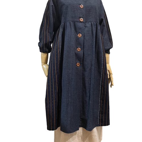 送料無料 着物 リメイク 古布 久留米絣 書生絣 切替 コート ワンピース