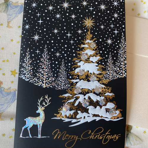 在庫1点！イタリア製 大人のクリスマスカード『エンボス加工 きらきら