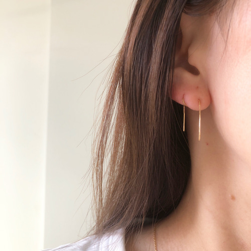 k18】片耳ドリッピンチェーンピアス キャッチレス キャッチなし ピアス