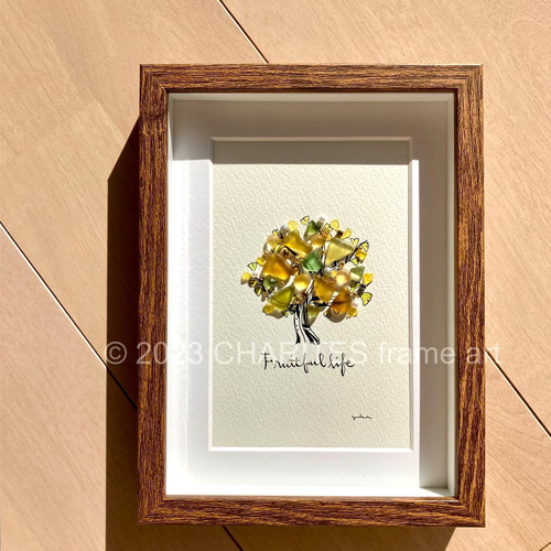 イチョウの木 シーグラス／天然石／フレームアート／壁掛け／額