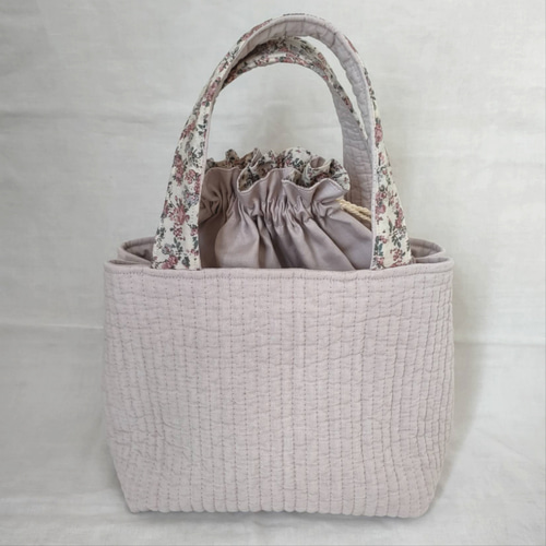 リバティ ヌビ トートバッグ 小さめ 巾着 ランチバッグ くすみピンク