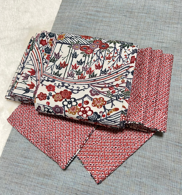 193号 半幅帯 正絹 リバーシブル 江戸紅型×鹿子総絞り 赤 ☆新品の