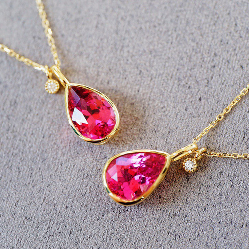 歓喜」K18 天然ルベライトトルマリン 天然ダイヤモンド ネックレス