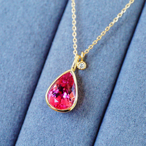 歓喜」K18 天然ルベライトトルマリン 天然ダイヤモンド ネックレス