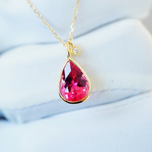 歓喜」K18 天然ルベライトトルマリン 天然ダイヤモンド ネックレス