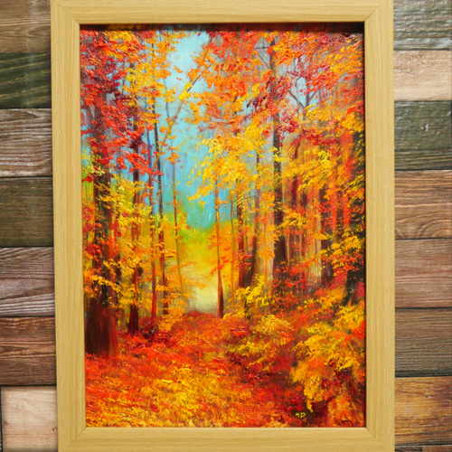 油絵 絵画 【森の紅葉】 絵画 HR 通販 16759128｜Creema(クリーマ