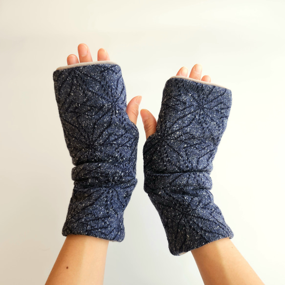 ジャガードニット×もちもちボアのハンドウォーマー/アームウォーマー