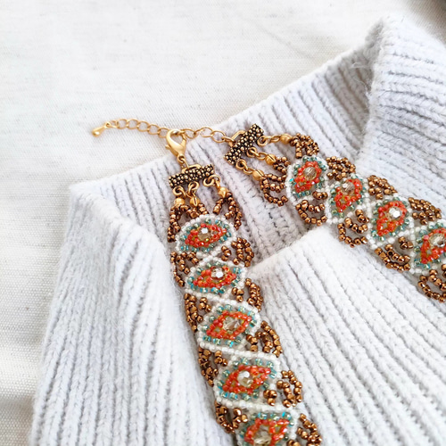 ビーズ8連編みネックレス/オリエンタル✨ ネックレス・ペンダント byei