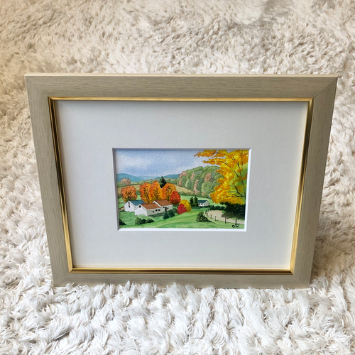 田園の秋」透明水彩画 原画 風景画 額縁付 ハガキサイズ 絵画 Oni 通販