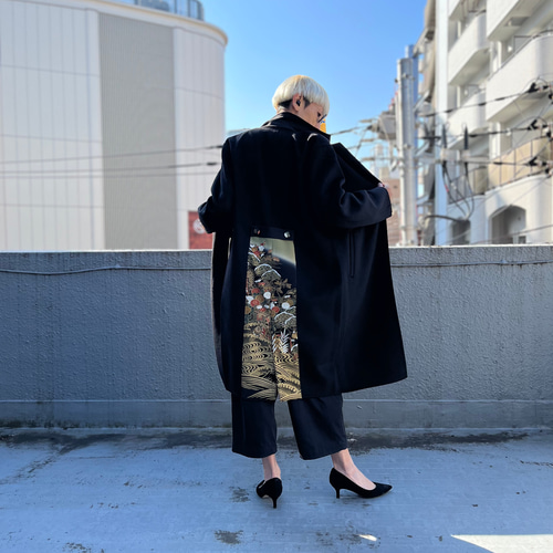 黒留袖パッチワークコート テーラーカラー黒留袖パッチワークコート