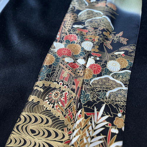 黒留袖パッチワークコート テーラーカラー黒留袖パッチワークコート