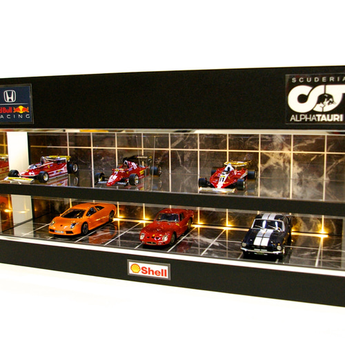 1/43展示14台可・黒大理石・2層式ディスプレーBOX/2色LED30灯