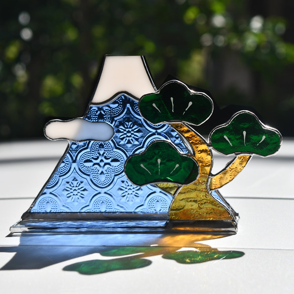 ステンドグラス 富士山と松 ☆受注制作☆ その他インテリア雑貨 もえ