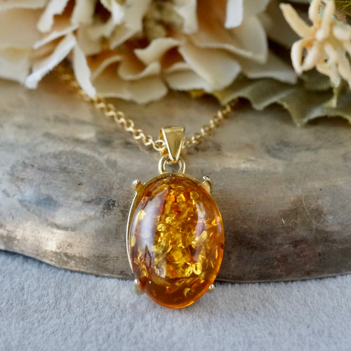 受注制作】再販x4 アンバー（琥珀） ペンダントトップ シルバー925