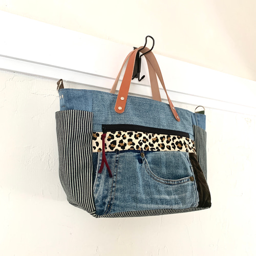 2wayバッグ デニムジャケットリメイク＆革ハンドル 1点もの ショルダー