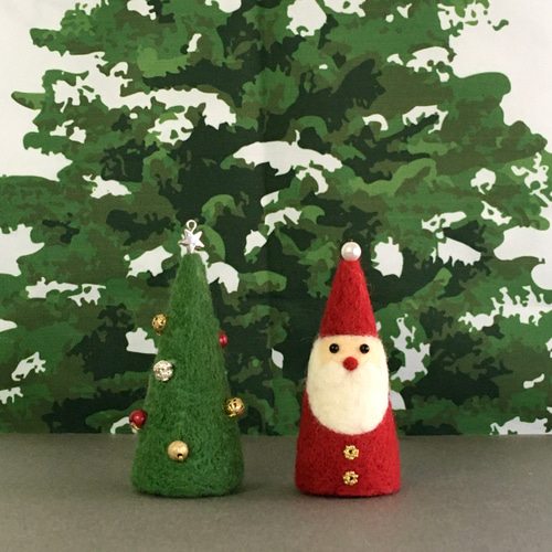 羊毛のクリスマスオブジェ/オーナメント サンタ&ツリー 羊毛フェルト