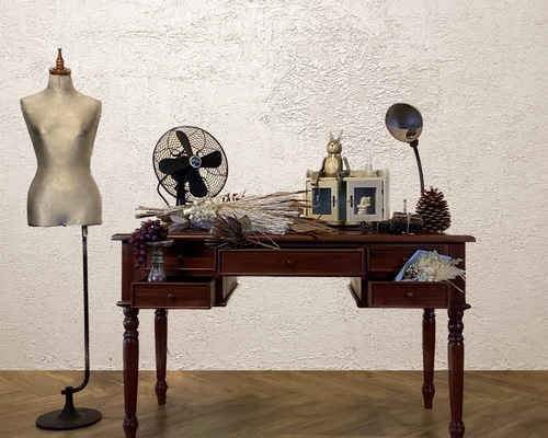 英国アンティーク調 マホガニー無垢 デスク テーブル 書斎机 作業机