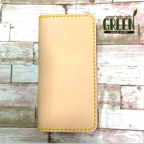 2枚ポケット付き ヌメ革iPhoneケース ナチュラル スマホケース 手帳型