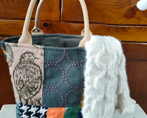 ミナペルホネンハギレのパッチワーク冬物バケツトートbag トート