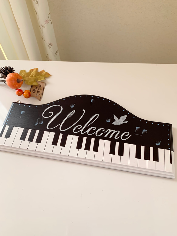 ブルー】ピアノ鍵盤☆ウェルカムボード プレート トールペイント 音符