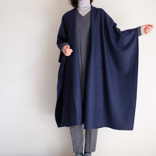 ロング ケープ コート Re_1say /圧縮 ウール ジャージー【 ネイビー