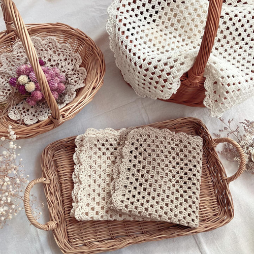 グラニースクエア編み マルチカバー カゴカバー 正方形 コットン100