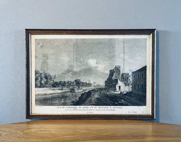 フランスの古い街並みアートパネル アンティーク フレーム ガラス付き