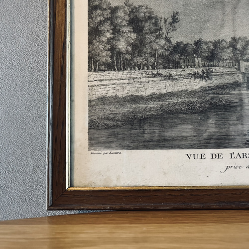 フランスの古い街並みアートパネル アンティーク フレーム ガラス付き