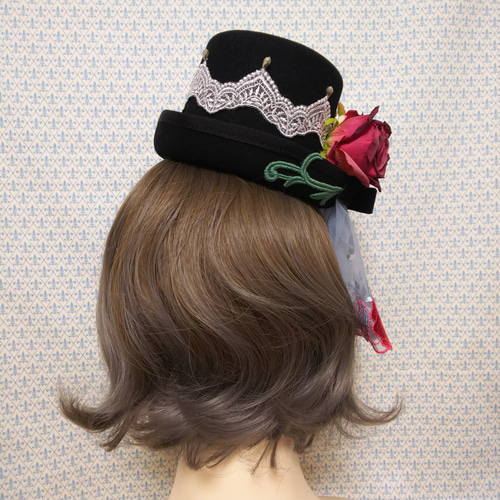 ローズ＆キャンドルレースミニハット◇黒 赤 シルバー グリーン 緑