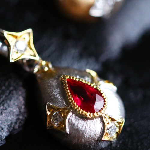 18金 天然ルビー ピジョンブラッド / ラボグロウンダイヤモンド