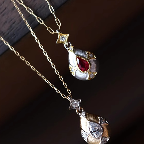 18金 天然ルビー ピジョンブラッド / ラボグロウンダイヤモンド